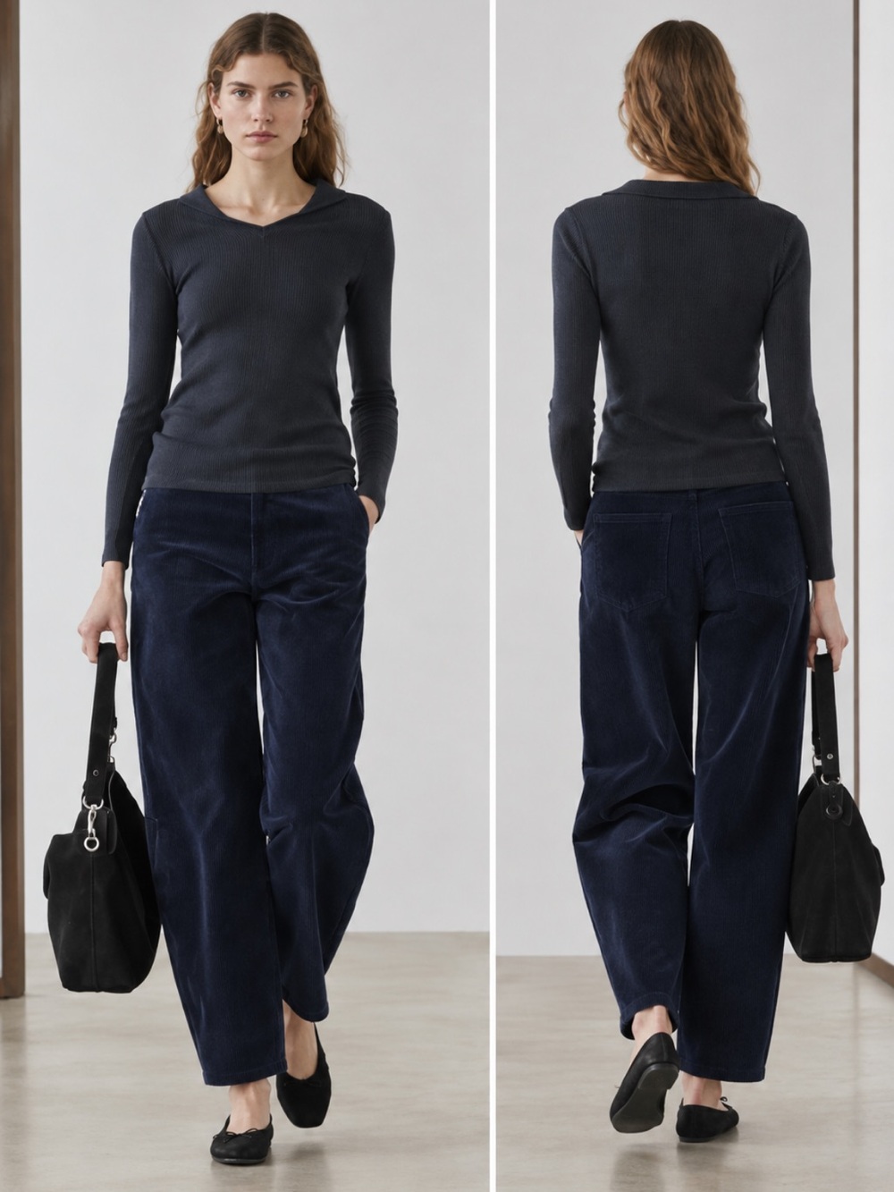 Massimo Dutti NWT barrel fit corduroy trousers navy 5032/532